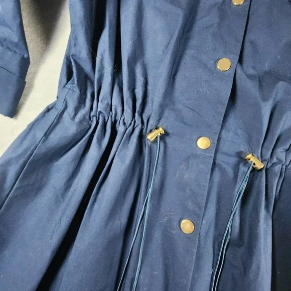 Gretchen Scott Womens Navy Blue Cotton Drawstring Waist Shirt Dress Small - Picture 2 of 10